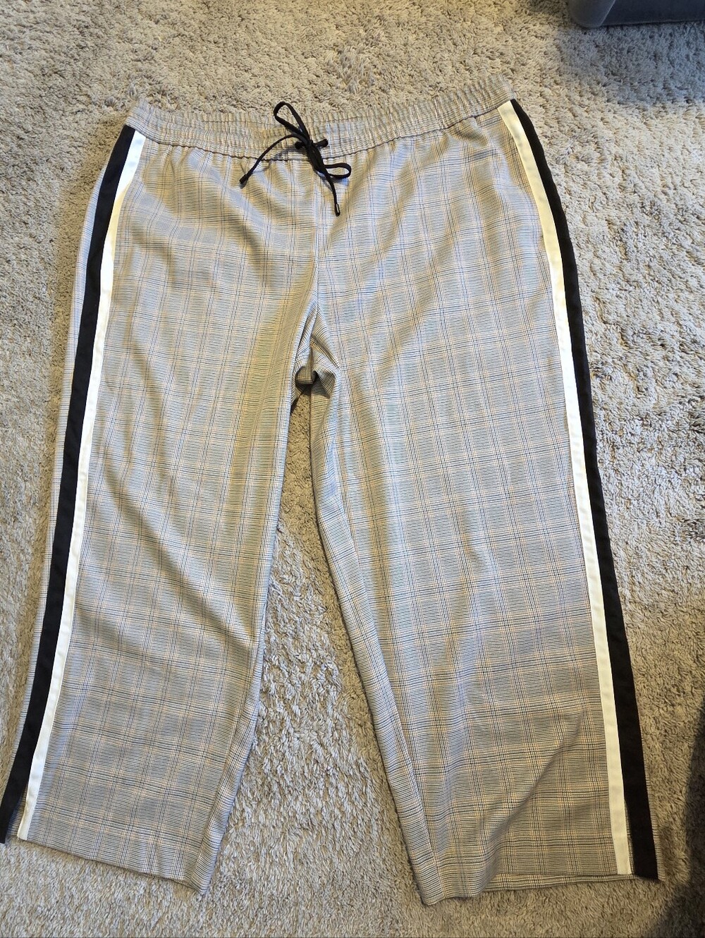Nine West Gray Plaid Wide Leg Pant  with Black & White Side Stripes